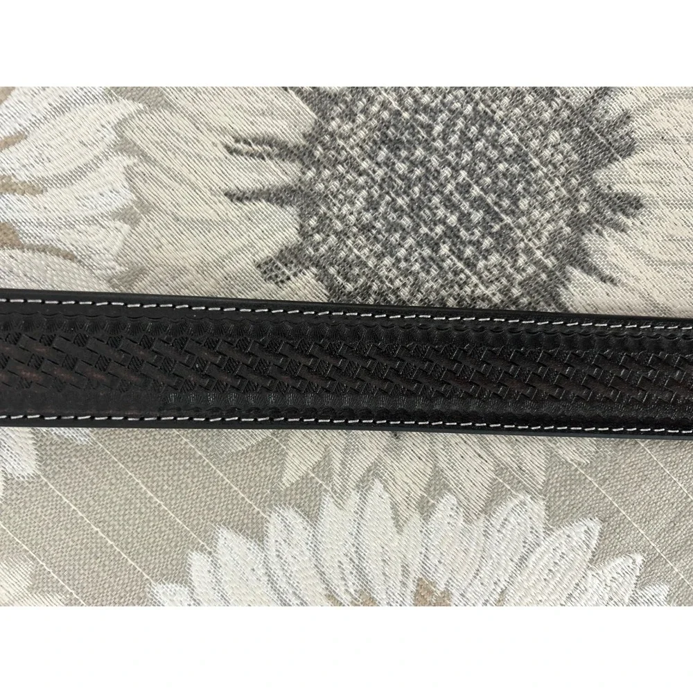 American Bison Mens Leather Belt Brown Basketweave Western Buckle Size‎ L 38-40